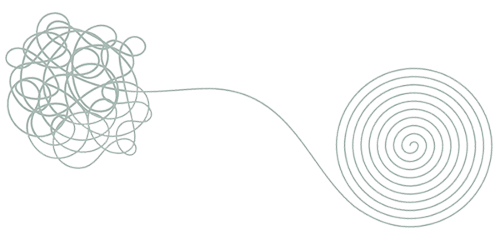 illustration of unravelling mess into an organised swirl. 